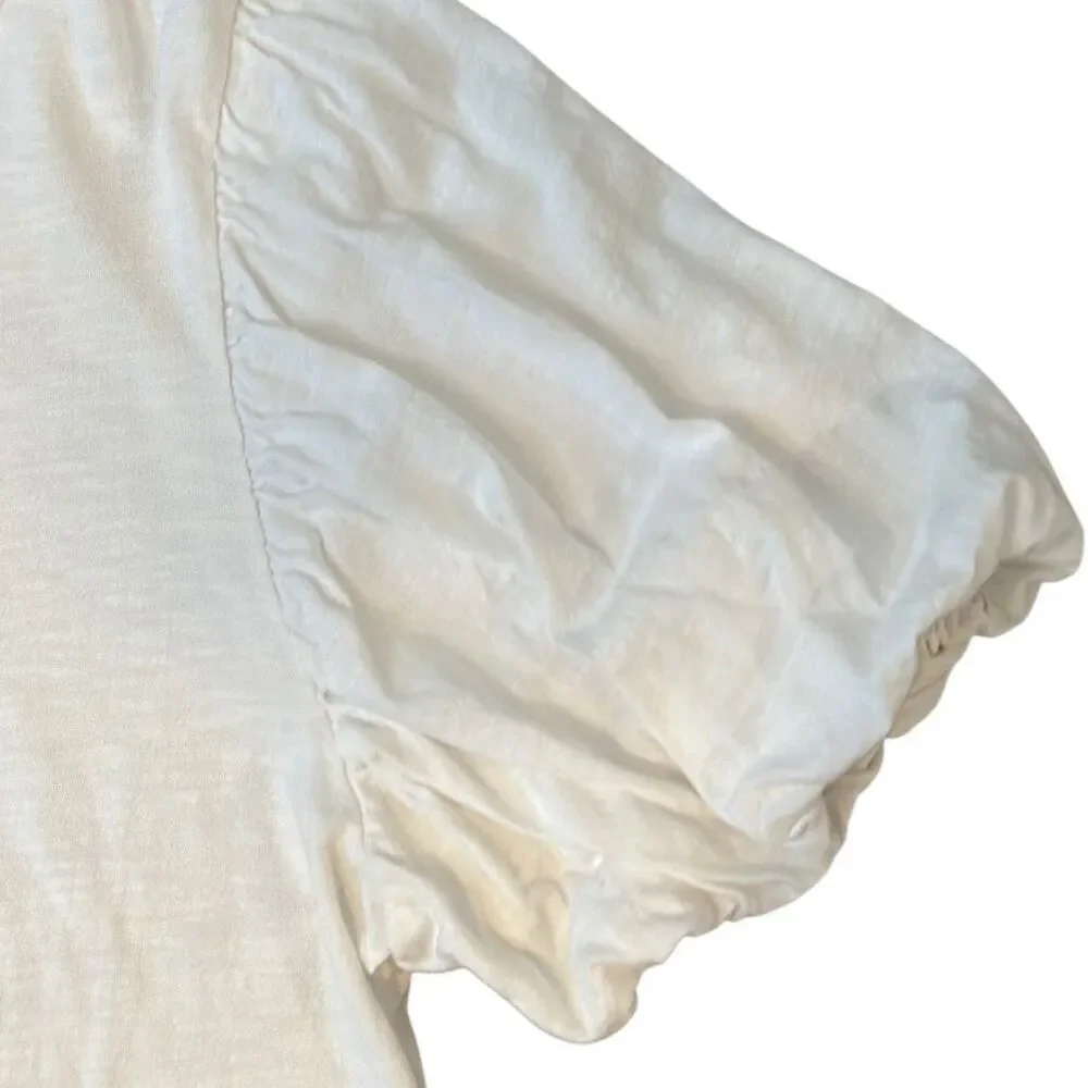Wasabi + Mint White 100% Cotton Puff Sleeve Pull Over T-shirt M